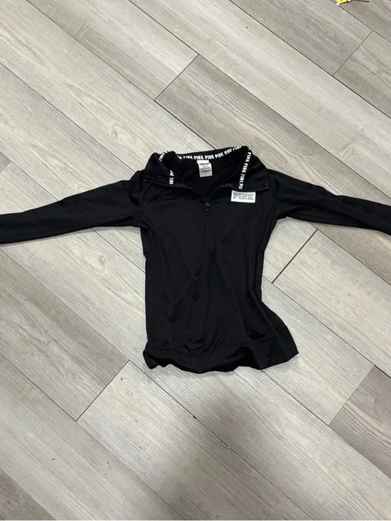PINK Victoria's Secret Black Long-Sleeve Half Zip Pullover - Picture 1 of 3